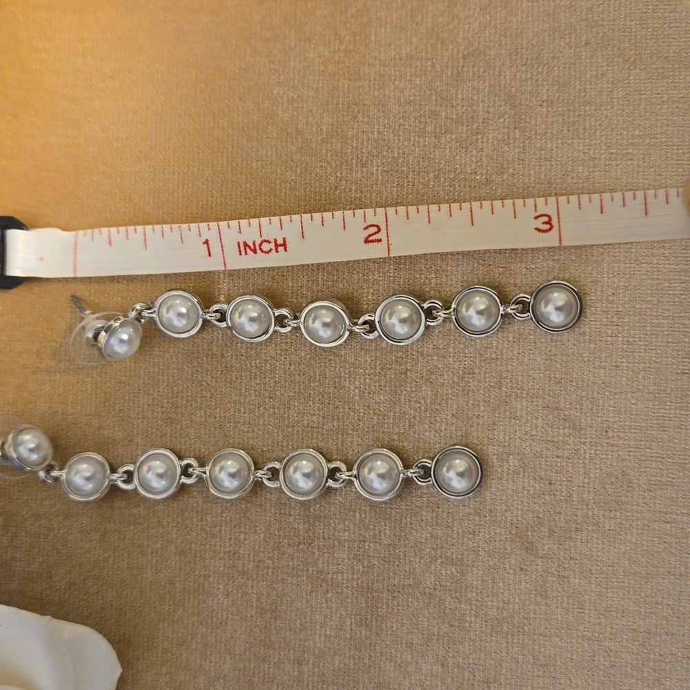 Vintage Bridal style Long Length Drop Pearl Chain Wedding Prom Formal Earrings - Picture 7 of 8